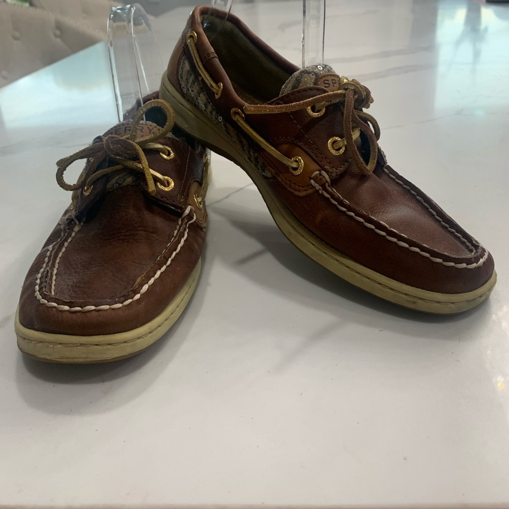 Sperry Angelfish Brown with Zebra Print Sequins Size8M